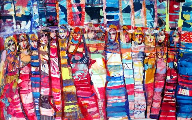 'Textiles of a City' an oil painting by Najla Shawket Fitouri (Image courtesy of Noon Arts).  Source